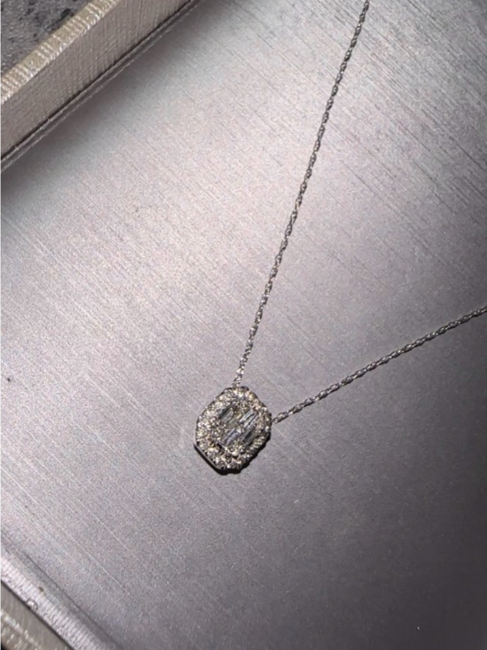 Zales Silver Diamond Halo Necklace - White